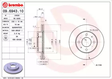 Тормозной диск BREMBO 09.6943.10