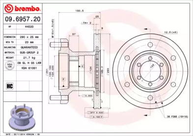 Тормозной диск BREMBO 09.6957.20