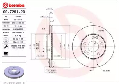 Тормозной диск BREMBO 09.7291.20