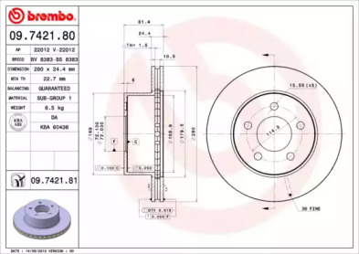 Тормозной диск BREMBO 09.7421.80