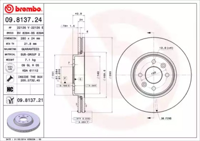 Тормозной диск BREMBO 09.8137.21