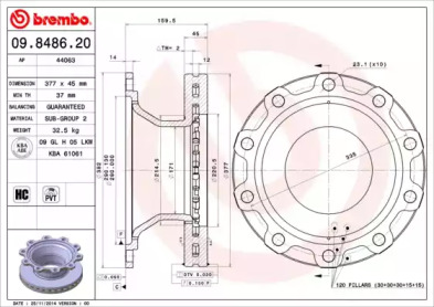 Тормозной диск BREMBO 09.8486.20