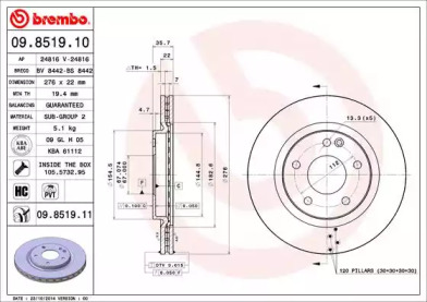 Тормозной диск BREMBO 09.8519.10