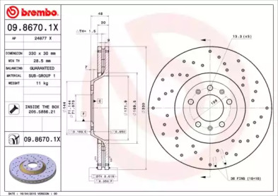 Тормозной диск BREMBO 09.8670.1X