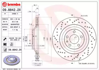 Тормозной диск BREMBO 09.8842.2X