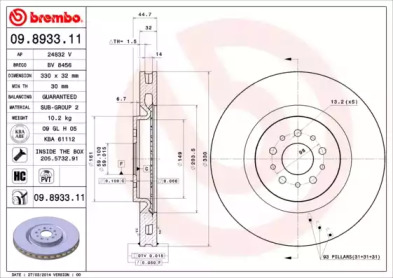 Тормозной диск BREMBO 09.8933.11