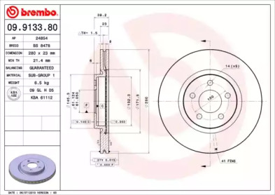 Тормозной диск BREMBO 09.9133.80