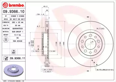 Тормозной диск BREMBO 09.9366.11