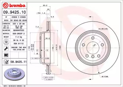 Тормозной диск BREMBO 09.9425.10