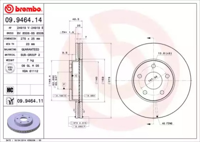 Тормозной диск BREMBO 09.9464.11