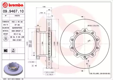 Тормозной диск BREMBO 09.9467.10