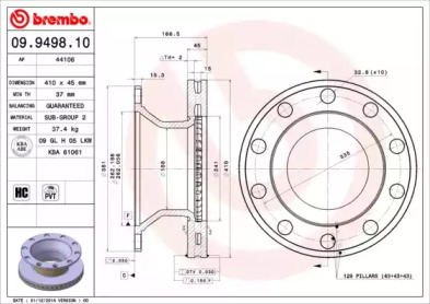 Тормозной диск BREMBO 09.9498.10