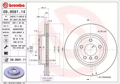 Тормозной диск BREMBO 09.9581.11