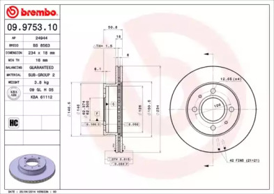 Тормозной диск BREMBO 09.9753.10