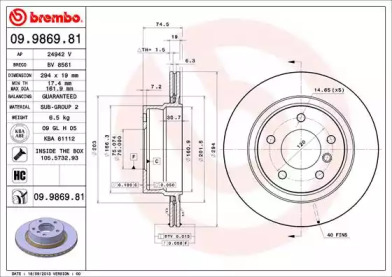 Тормозной диск BREMBO 09.9869.81