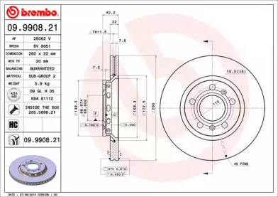 Тормозной диск BREMBO 09.9908.21