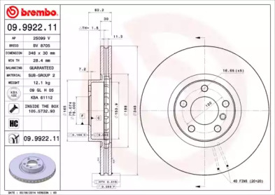 Тормозной диск BREMBO 09.9922.11