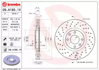 Тормозной диск BREMBO 09.A185.1X