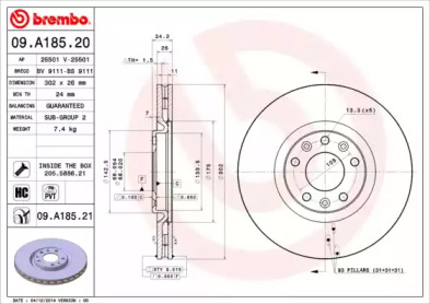 Тормозной диск BREMBO 09.A185.21