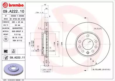 Тормозной диск BREMBO 09.A222.10