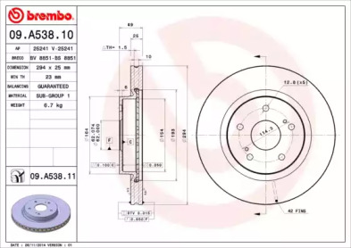 Тормозной диск BREMBO 09.A538.11