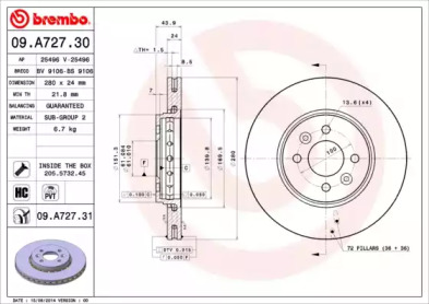 Тормозной диск BREMBO 09.A727.30