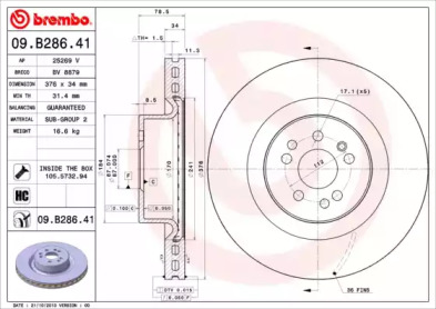 Тормозной диск BREMBO 09.B286.41