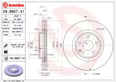 Тормозной диск BREMBO 09.B807.41