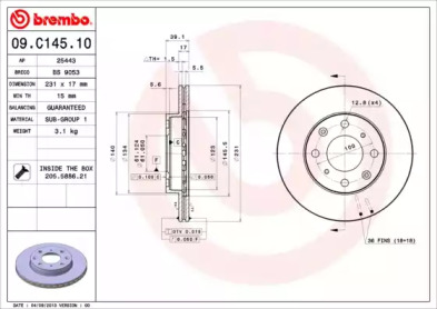 Тормозной диск BREMBO 09.C145.10