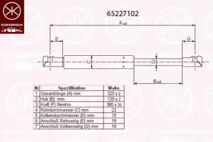 Газовая пружина KLOKKERHOLM 65227102