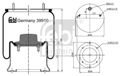 Баллон пневматической рессоры FEBI BILSTEIN 39910