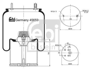 Баллон пневматической рессоры FEBI BILSTEIN 45659