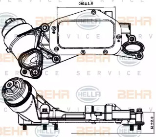 масляный радиатор, двигательное масло BEHR HELLA SERVICE 8MO 376 729-211