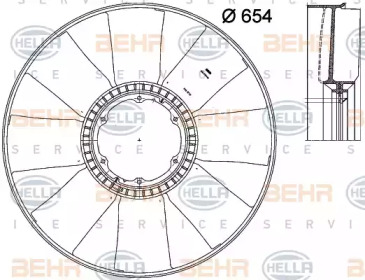 Крыльчатка вентилятора, охлаждение двигателя BEHR HELLA SERVICE 8MV 376 791-291