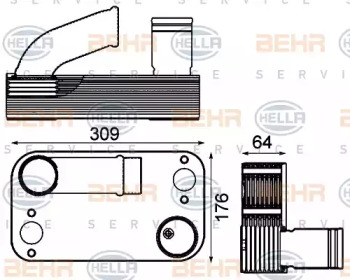 масляный радиатор, двигательное масло BEHR HELLA SERVICE 8MO 376 906-411