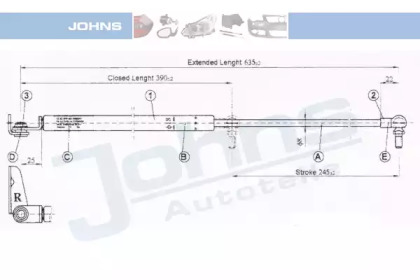 Газовая пружина, крышка багажник JOHNS 81 53 95-92