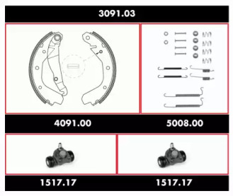 Комплект тормозов, барабанный тормозной механизм REMSA SPK 3091.03