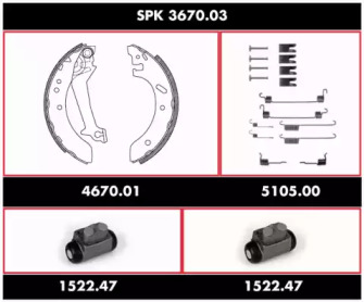 Комплект тормозов, барабанный тормозной механизм REMSA SPK 3670.03