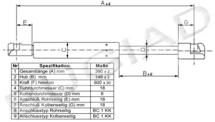 Газовая пружина, крышка багажник BUGIAD BGS11169