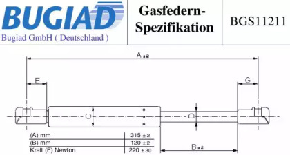 Газовая пружина, крышка багажник BUGIAD BGS11211