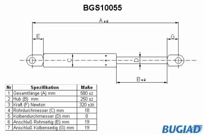 Газовая пружина, крышка багажник BUGIAD BGS10055