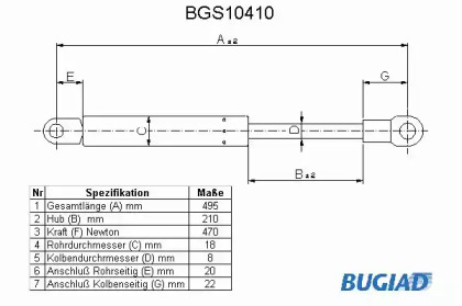 Газовая пружина, крышка багажник BUGIAD BGS10410