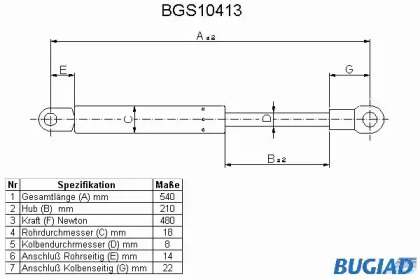 Газовая пружина, крышка багажник BUGIAD BGS10413