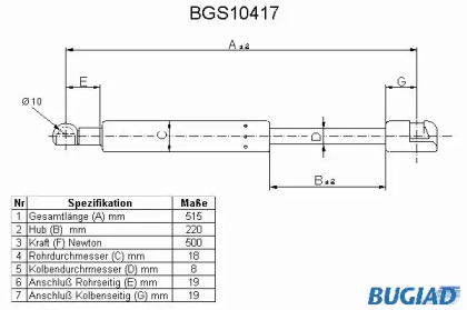 Газовая пружина, крышка багажник BUGIAD BGS10417