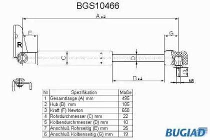 Газовая пружина, крышка багажник BUGIAD BGS10466