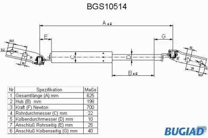 Газовая пружина, крышка багажник BUGIAD BGS10514