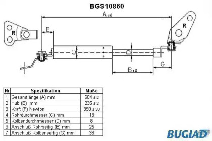 Газовая пружина, крышка багажник BUGIAD BGS10860