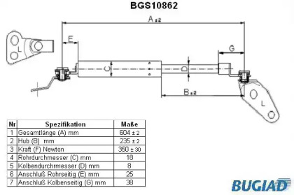 Газовая пружина, крышка багажник BUGIAD BGS10861