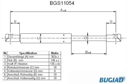 Газовая пружина, заднее стекло BUGIAD BGS11054