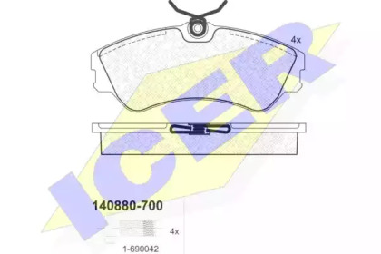 Комплект тормозных колодок ICER 140880-700